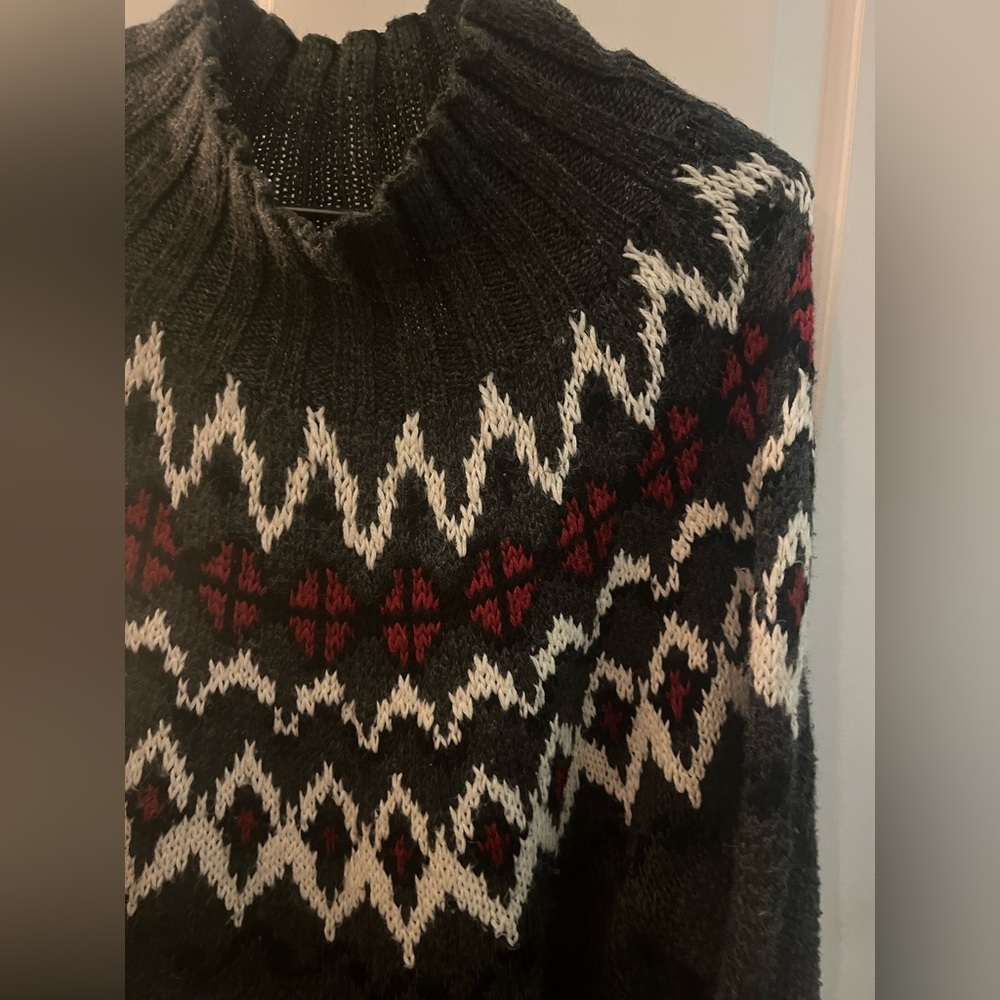 Grey and Burgundy Fair Isle 2000s Sweater Tunic Dress Y2K